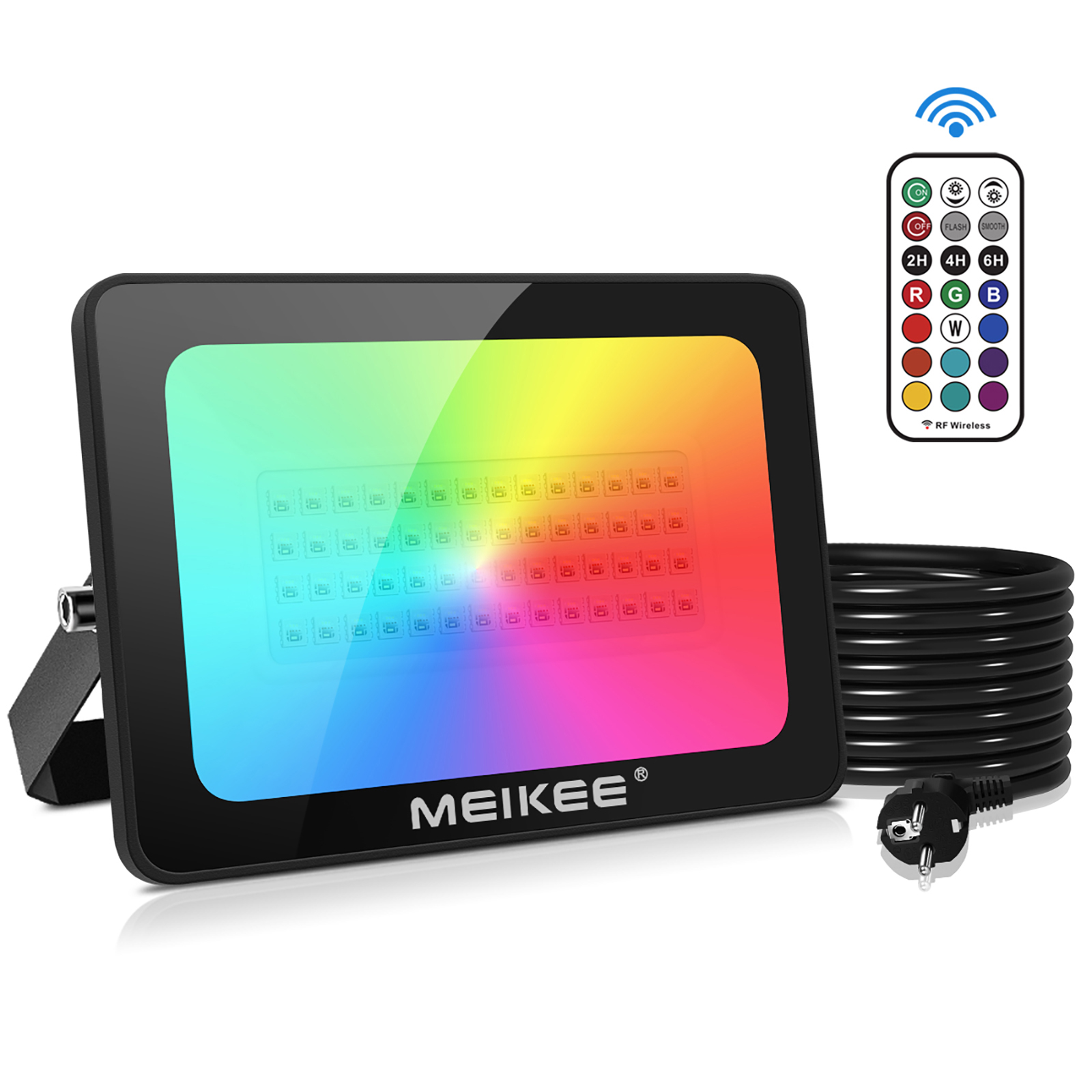 MEIKEE 100W RGB Lights Led Floodlight 360° Remote Control Christmas Lights Auto Timer IP66 Waterproof Colour Changing Light Outdoor Decoration for Halloween Birthday Party Easter Strobe Garden Pond