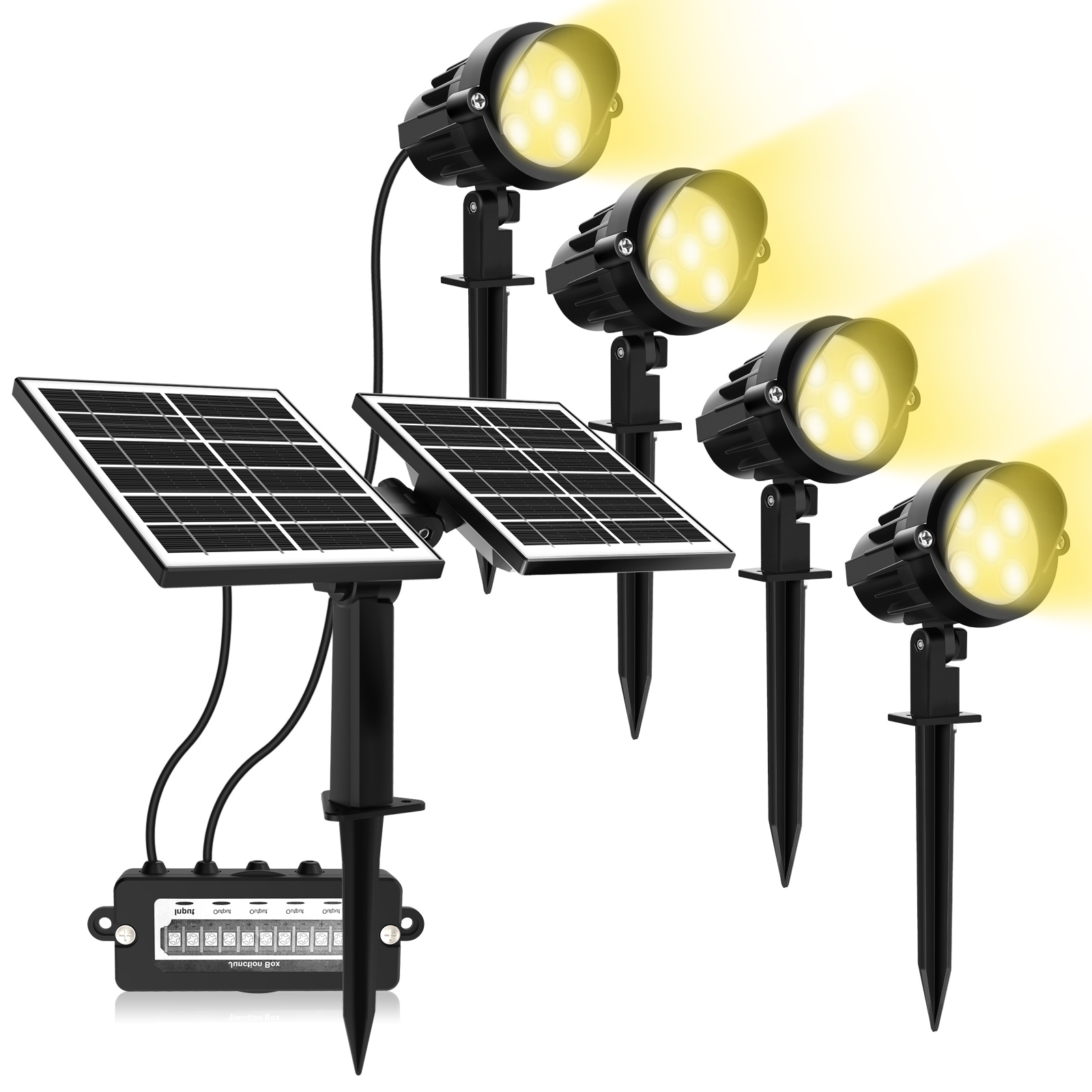 MEIKEE 4 in 1 Solar Spotlights, 7W Outdoor Garden Lights, LED Garden Lawn Spike Light, IP66 Waterproof 3000K Warm White Lights Adjustable Solar Landscape Lighting for Patio, Lawn,Yard, Pathway