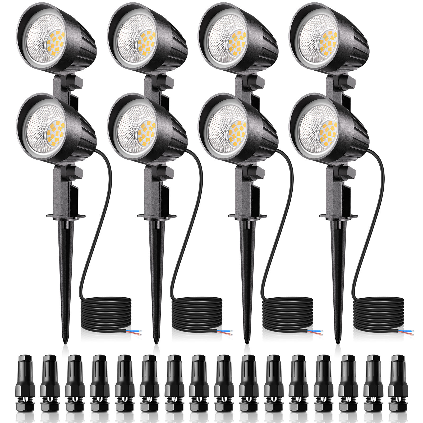 MEIKEE 7W 800lm Low Voltage Landscape Lights, 12V 24V LED Landscape Lighting with Connectors, 2700K IP66 Waterproof Outdoor LED Spotlights for Garden Pathway Yard Decoration (8 Pack)