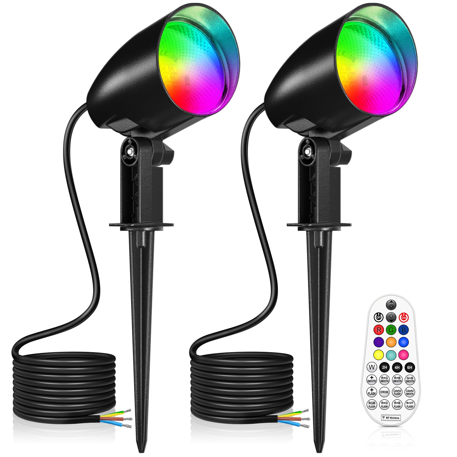 MEIKEE 20W RGB Garden Spike Lights Color Changing LED Landscape Spotlights Dimmable IP66 Waterproof Lawn Light 10 Colors 30 Modes Decorative for Landscape Garden Lawn Patio Yard with 1M Cable No Plug