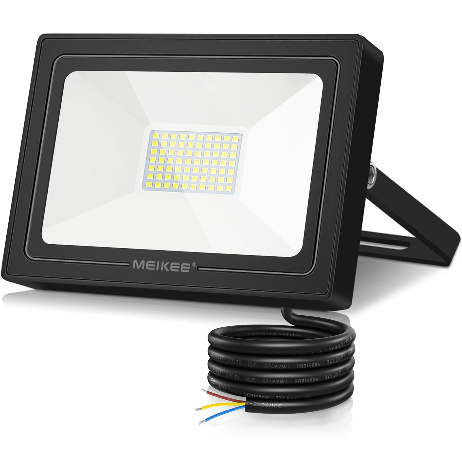 MEIKEE 60W Led Floodlight Outdoor LED Security Light IP66 Waterproof 5200 Lumen Super Bright Spot Lights 6500K Cold White Light for Garden Garages Warehouse