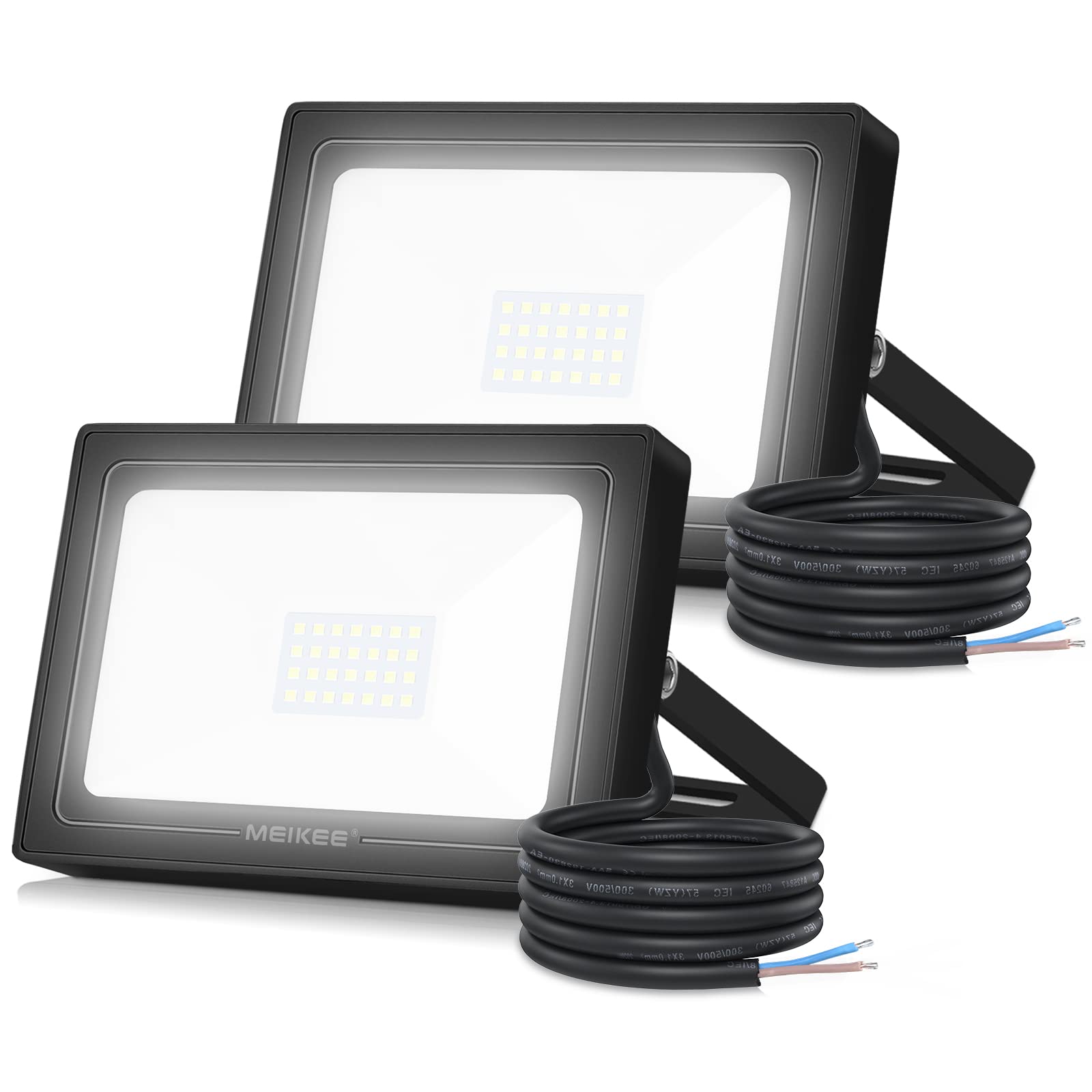 MEIKEE 2 Pack 25W LED Security Floodlight, IP66 Waterproof, 2100LM, 6500K Daylight White, Black, 14.5 x 8.5 x 17 cm, Outdoor